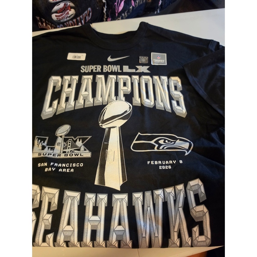 Nike Seattle Seahawks Super Bowl LX Champions T-Shirt Black Mens Size Medium NEW